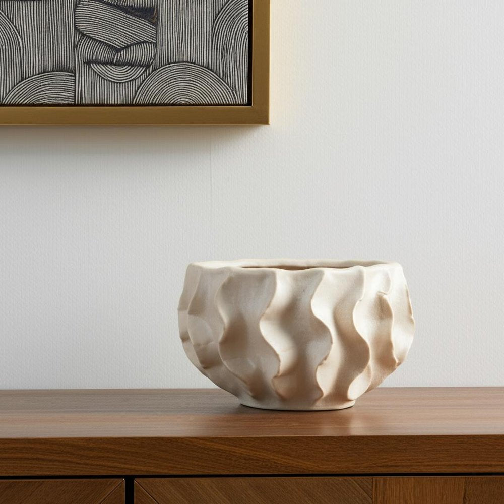 9" Cream Sculptural Ceramic Table Vase HomeRoots