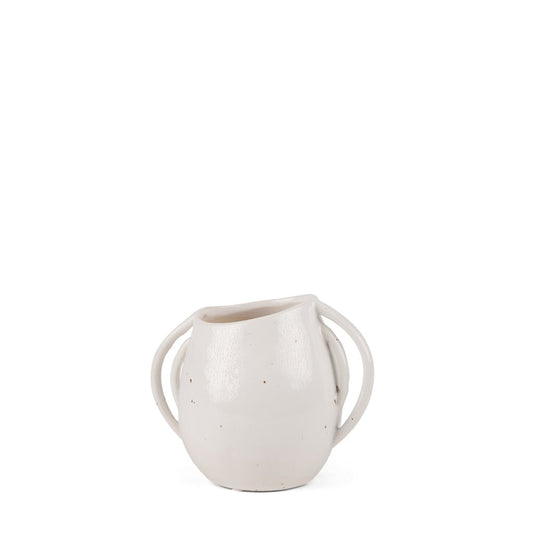 7" Cream Speckle Ceramic Amphora Table Vase HomeRoots
