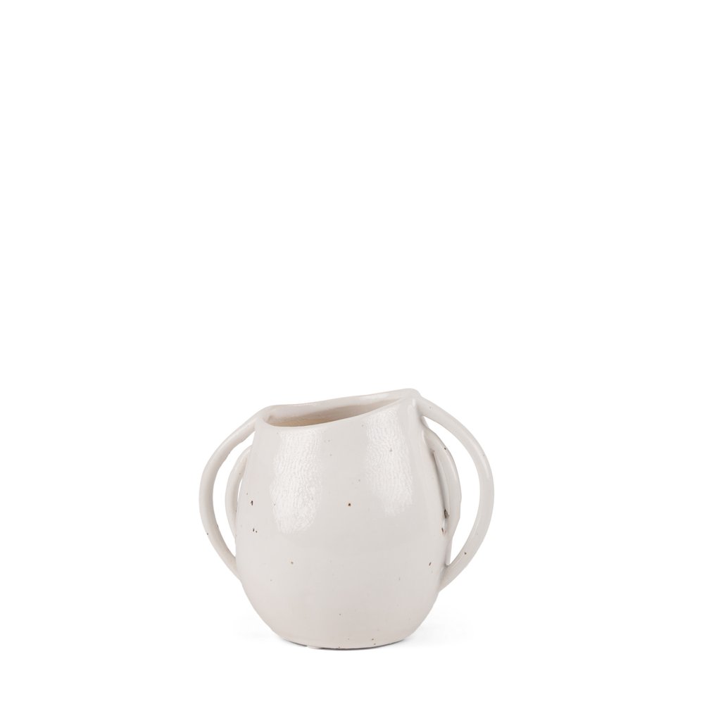7" Cream Speckle Ceramic Amphora Table Vase HomeRoots