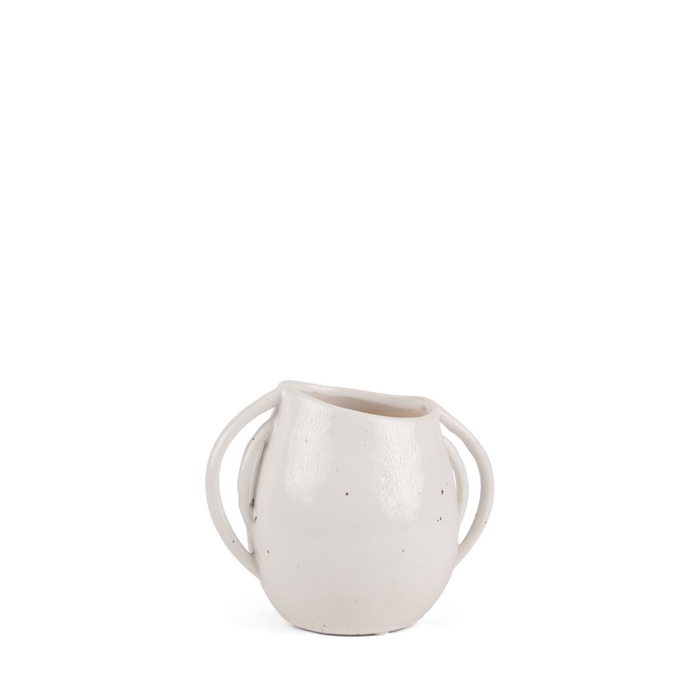 7" Cream Speckle Ceramic Amphora Table Vase HomeRoots