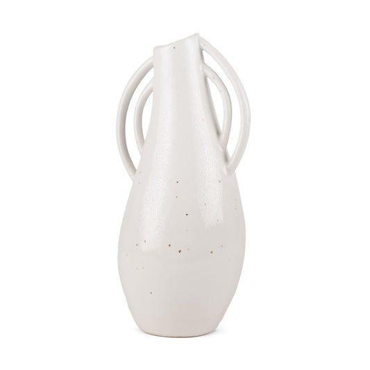 14" Off White Speckle Ceramic Amphora Table Vase HomeRoots