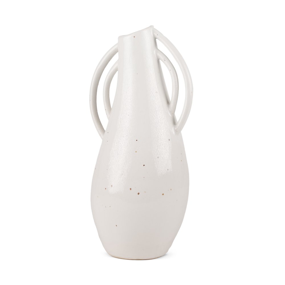 14" Off White Speckle Ceramic Amphora Table Vase HomeRoots