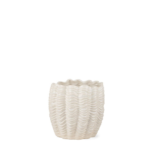 11" Cream Ceramic Sculptural Waves Table Vase HomeRoots