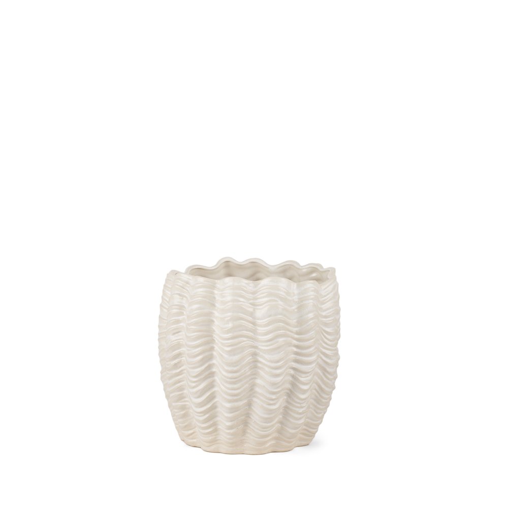 11" Cream Ceramic Sculptural Waves Table Vase — view 1