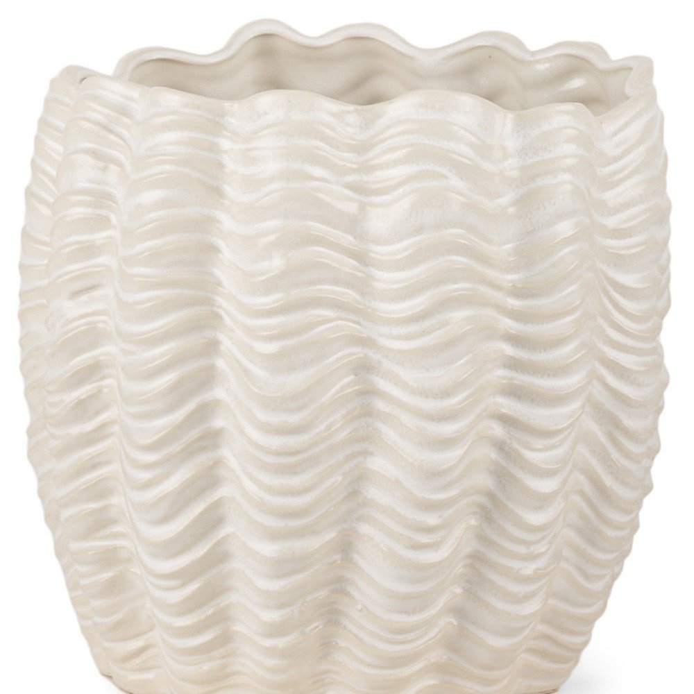 11" Cream Ceramic Sculptural Waves Table Vase HomeRoots