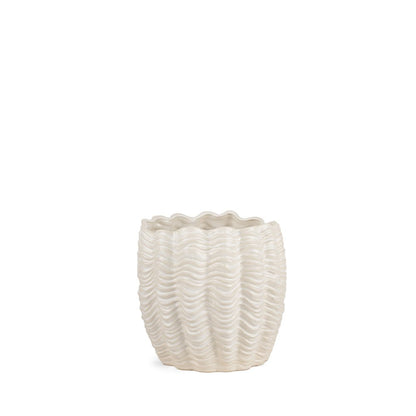 11" Cream Ceramic Sculptural Waves Table Vase HomeRoots