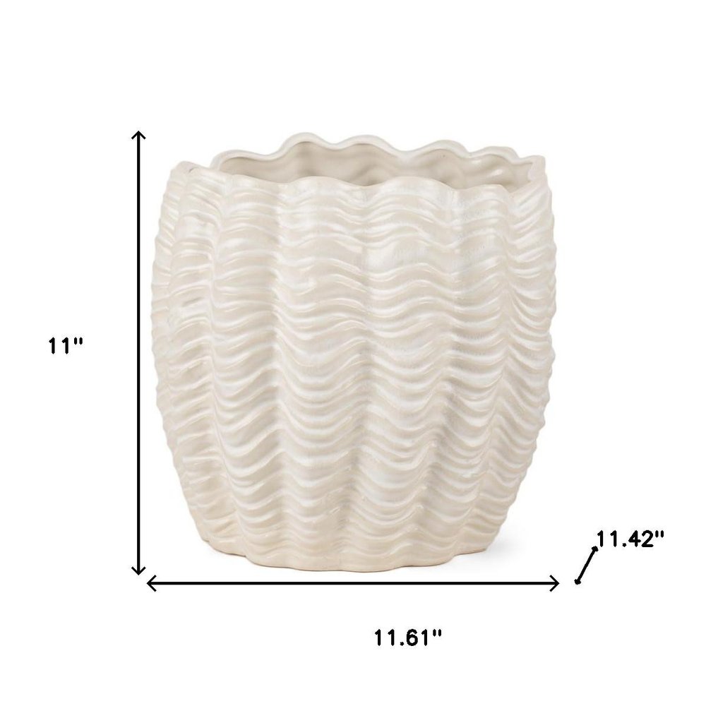 11" Cream Ceramic Sculptural Waves Table Vase HomeRoots