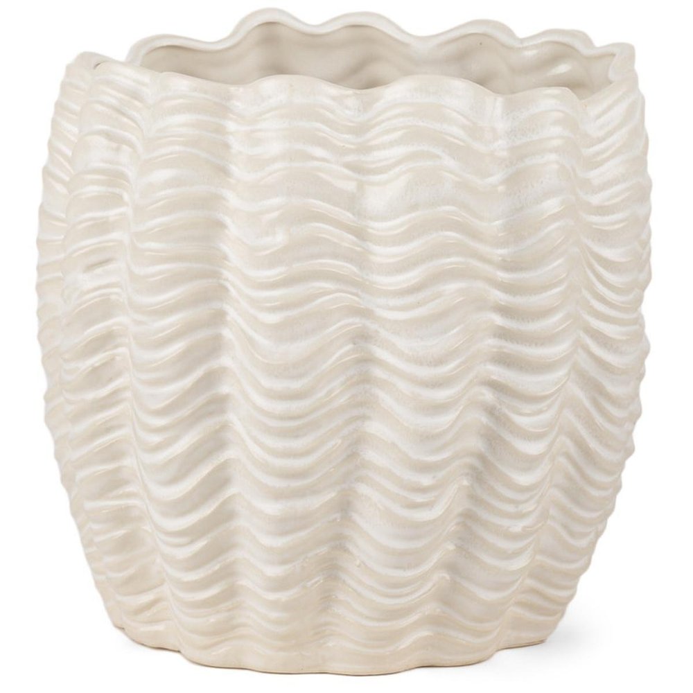 11" Cream Ceramic Sculptural Waves Table Vase — view 7