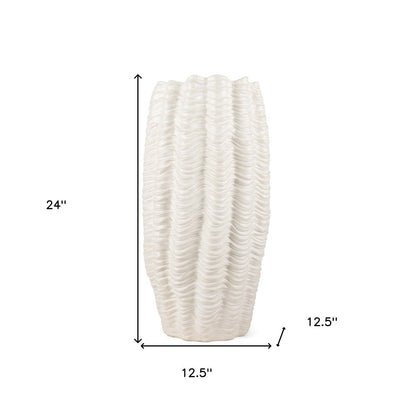 24" Cream Cylinder Ceramic Sculptural Waves Table Vase HomeRoots