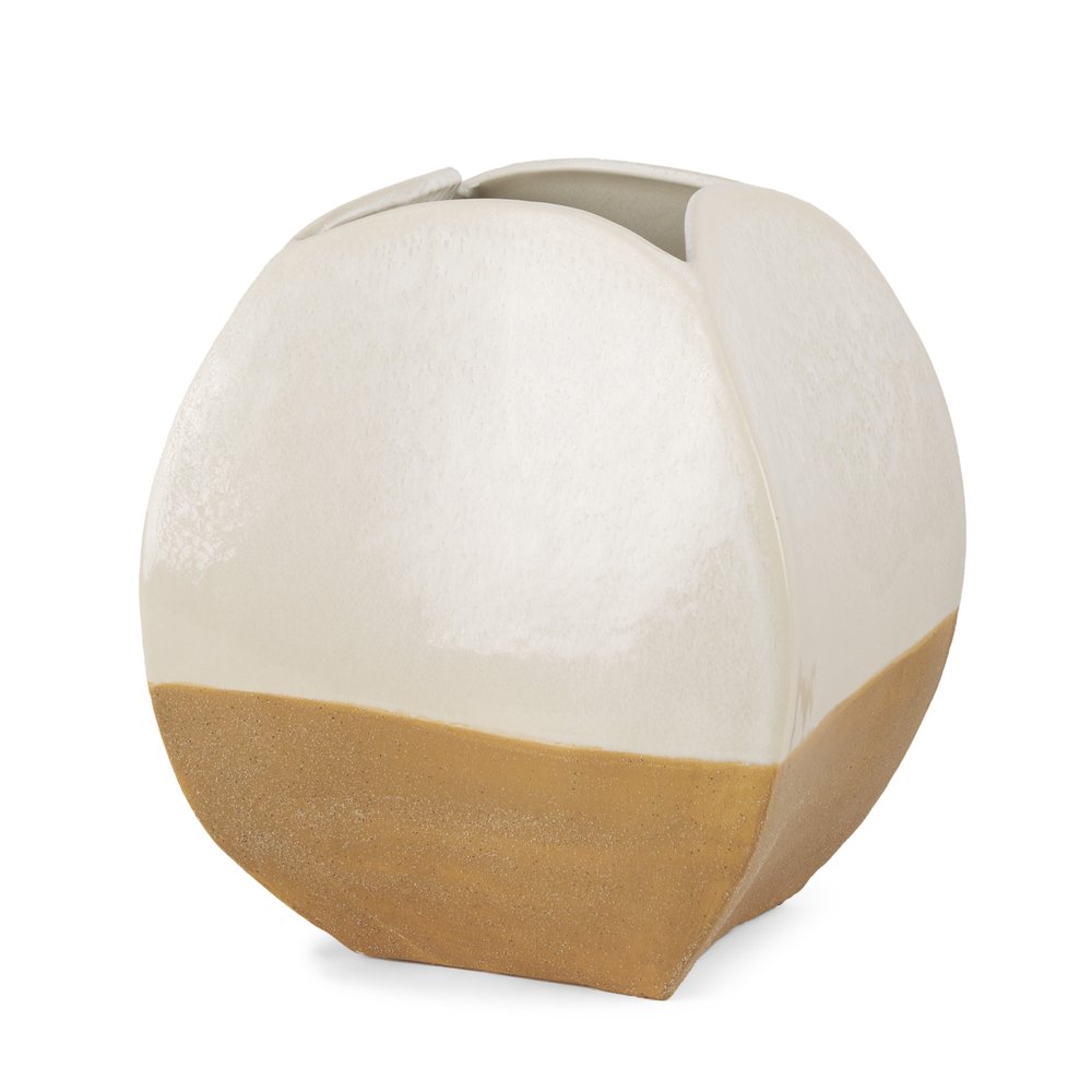 10" Beige And Cream Color Block Ceramic Table Vase HomeRoots