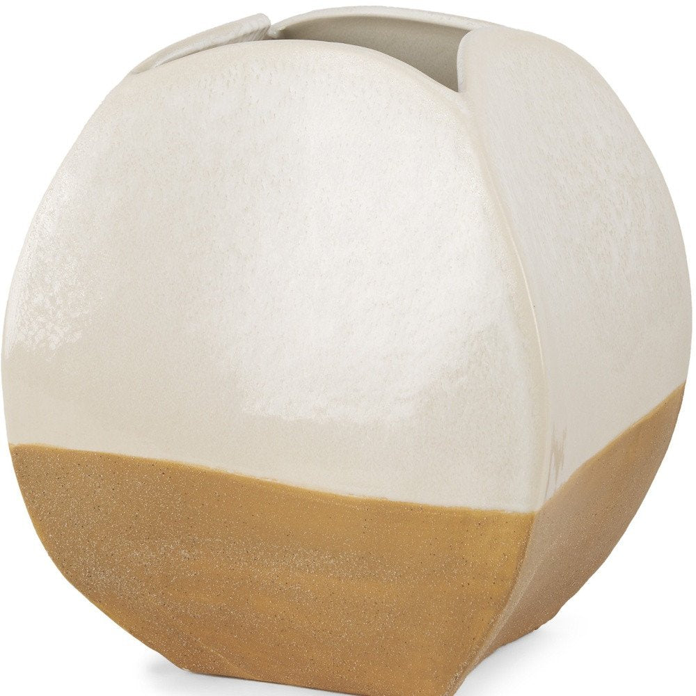 10" Beige And Cream Color Block Ceramic Table Vase HomeRoots