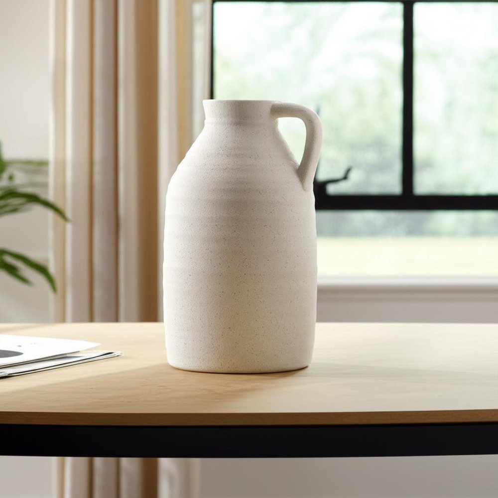 15" Off White Ceramic Jug Table Vase HomeRoots