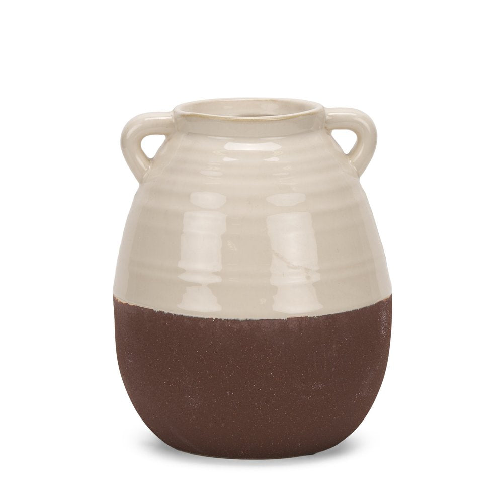 11" Brown And Cream Ceramic Amphora Table Vase HomeRoots