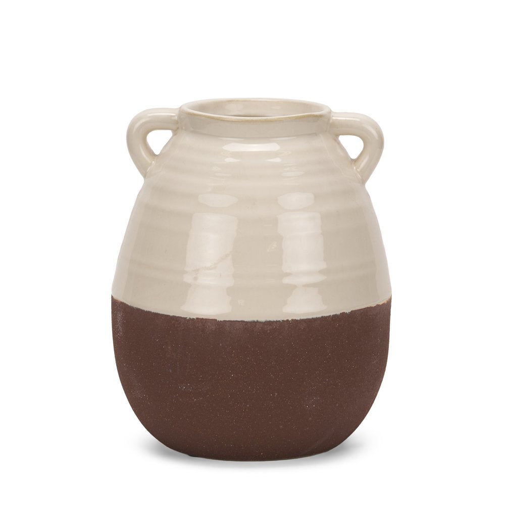 11" Brown And Cream Ceramic Amphora Table Vase HomeRoots