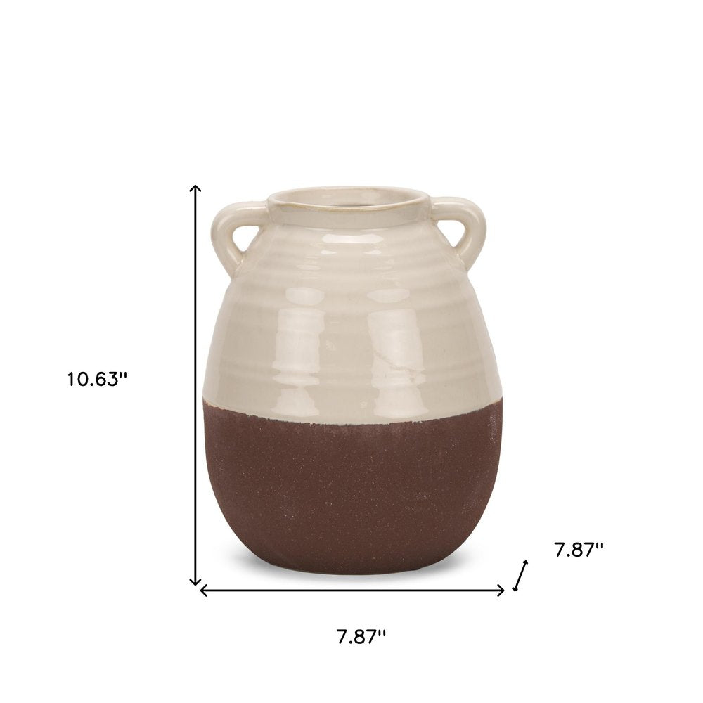 11" Brown And Cream Ceramic Amphora Table Vase HomeRoots