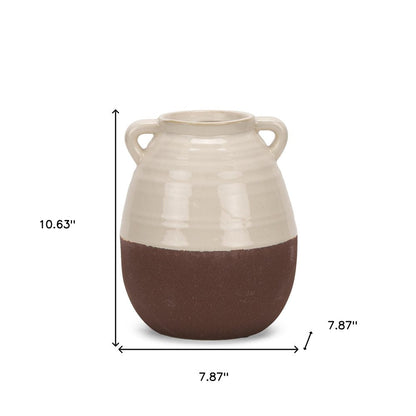 11" Brown And Cream Ceramic Amphora Table Vase HomeRoots
