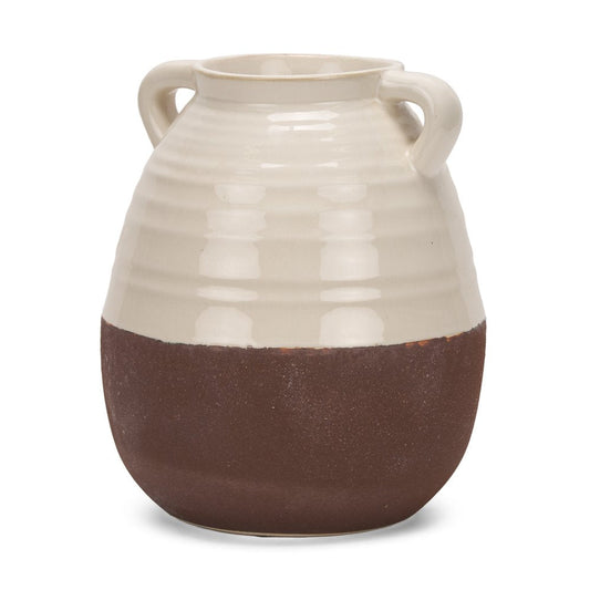 14" Brown And Cream Ceramic Amphora Table Vase HomeRoots