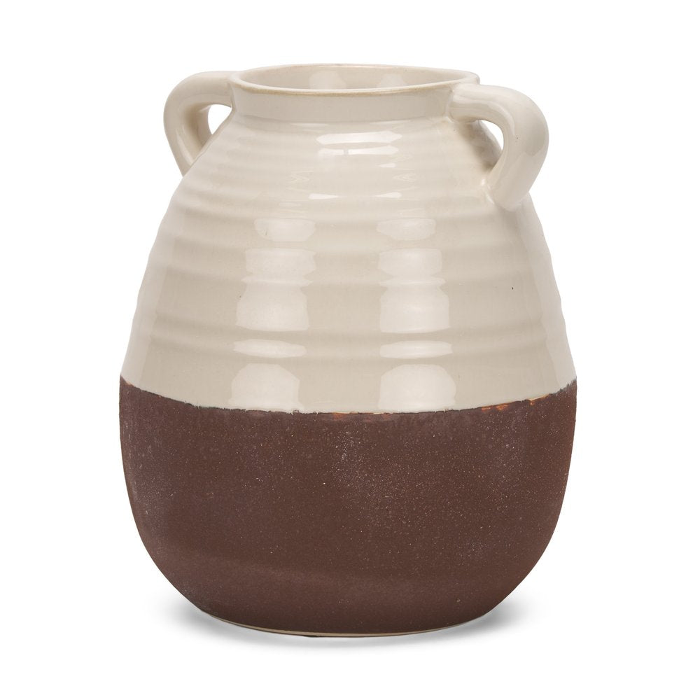 14" Brown And Cream Ceramic Amphora Table Vase HomeRoots