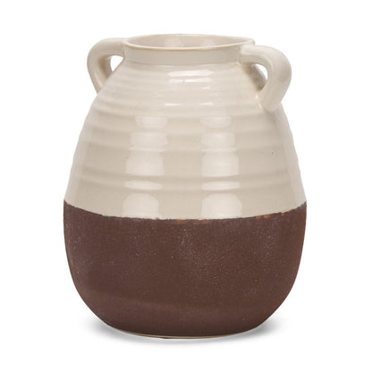 14" Brown And Cream Ceramic Amphora Table Vase HomeRoots