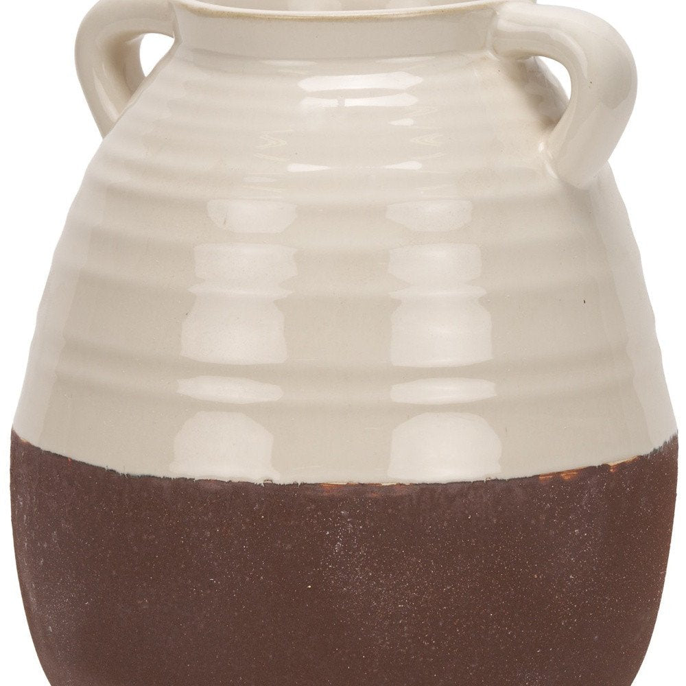 14" Brown And Cream Ceramic Amphora Table Vase — view 2