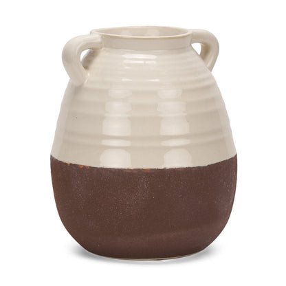 14" Brown And Cream Ceramic Amphora Table Vase HomeRoots
