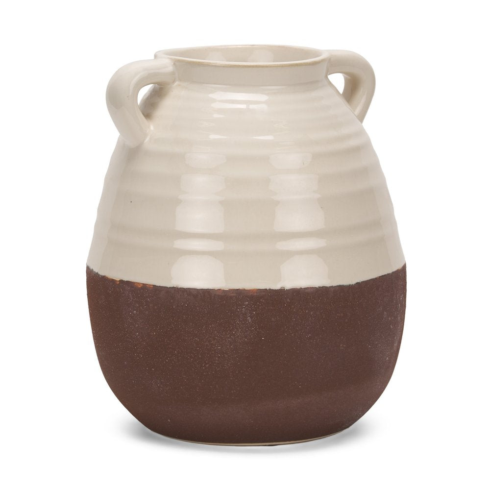 14" Brown And Cream Ceramic Amphora Table Vase — view 3
