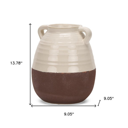 14" Brown And Cream Ceramic Amphora Table Vase HomeRoots