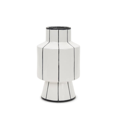 13" White And Black Striped Ceramic Cylinder Table Vase HomeRoots