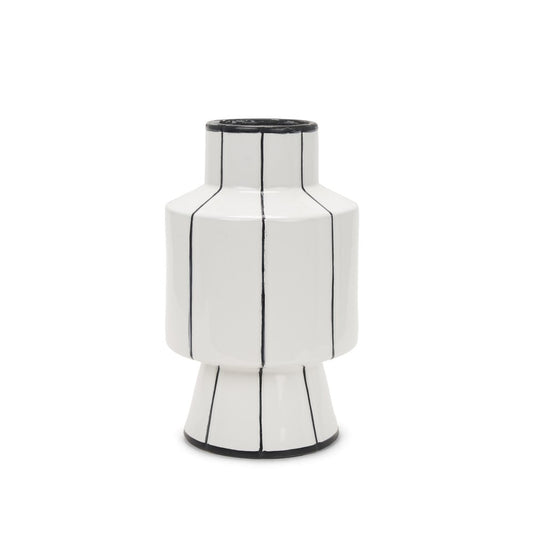 13" White And Black Striped Ceramic Cylinder Table Vase HomeRoots