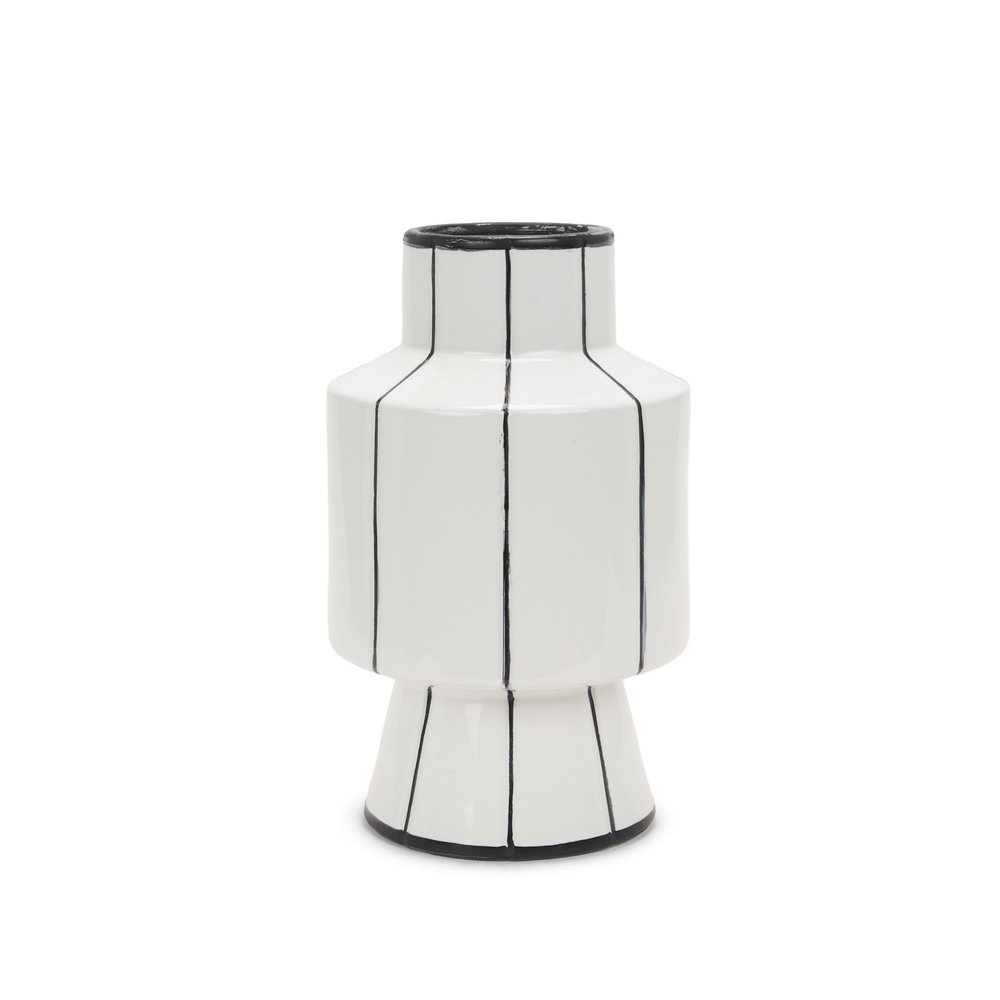 13" White And Black Striped Ceramic Cylinder Table Vase HomeRoots
