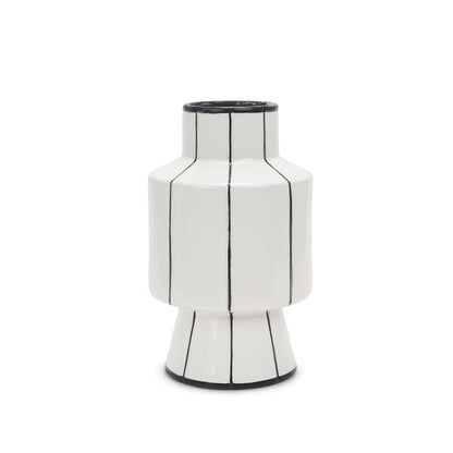 13" White And Black Striped Ceramic Cylinder Table Vase HomeRoots