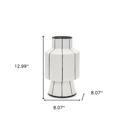 13" White And Black Striped Ceramic Cylinder Table Vase HomeRoots