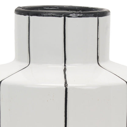 16" White And Black Striped Ceramic Cylinder Table Vase HomeRoots
