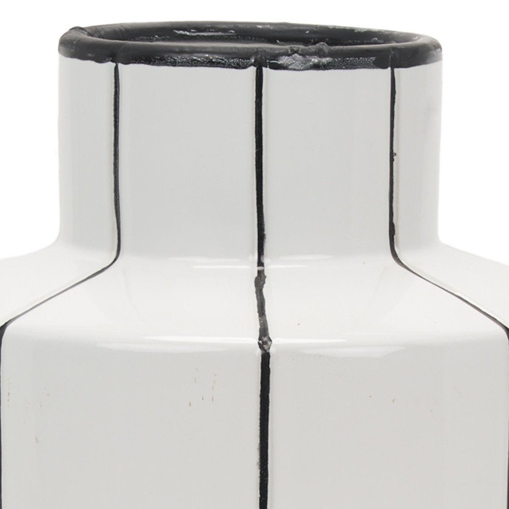 16" White And Black Striped Ceramic Cylinder Table Vase HomeRoots
