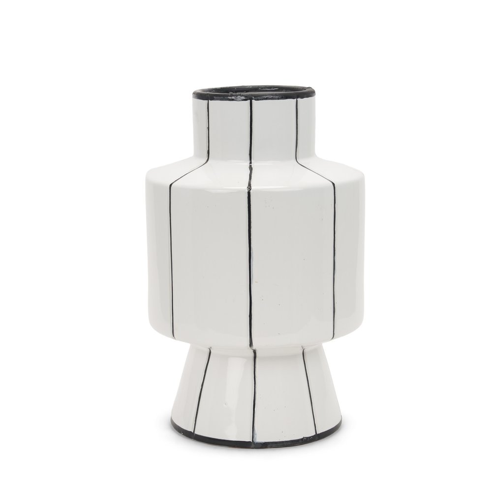 16" White And Black Striped Ceramic Cylinder Table Vase — view 3
