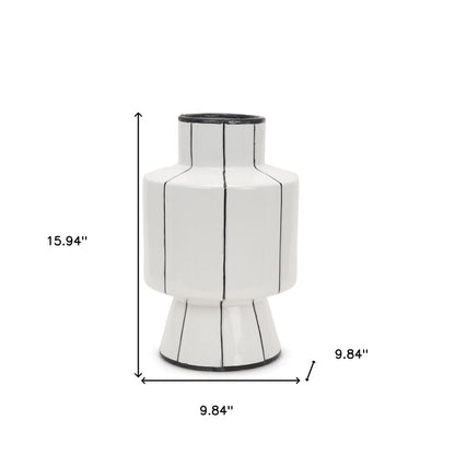 16" White And Black Striped Ceramic Cylinder Table Vase HomeRoots