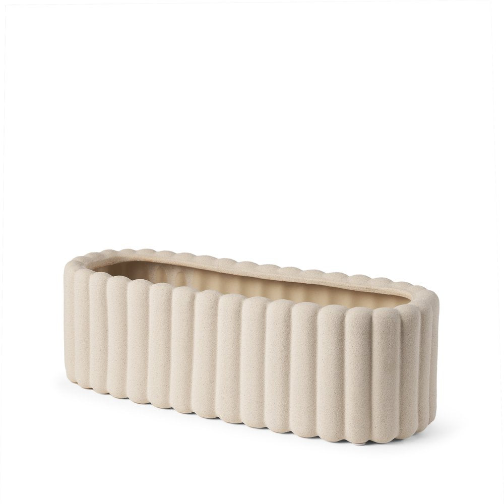 6" Beige Oval Ceramic Ribbed Texture Table Vase HomeRoots