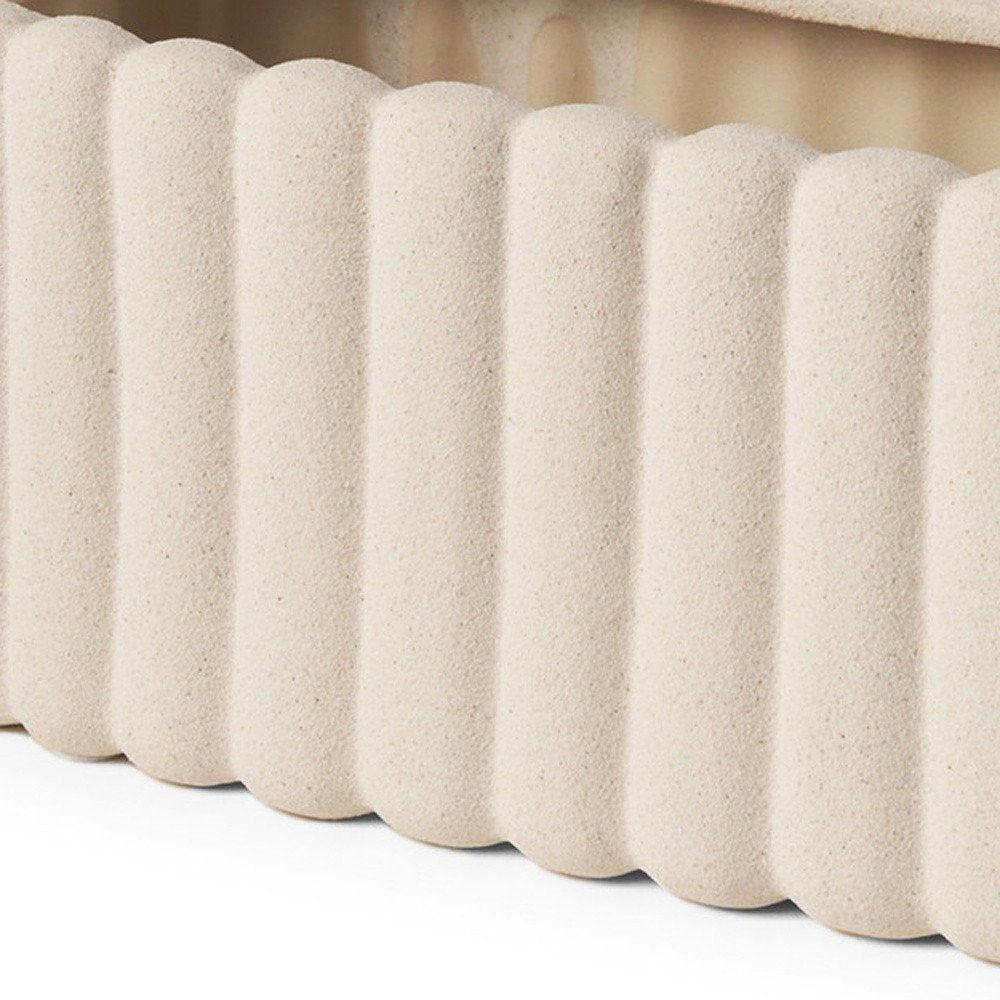 6" Beige Oval Ceramic Ribbed Texture Table Vase HomeRoots