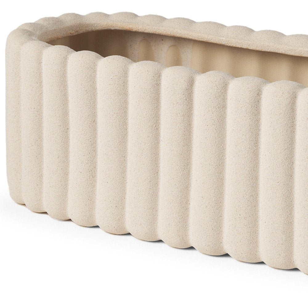 6" Beige Oval Ceramic Ribbed Texture Table Vase HomeRoots