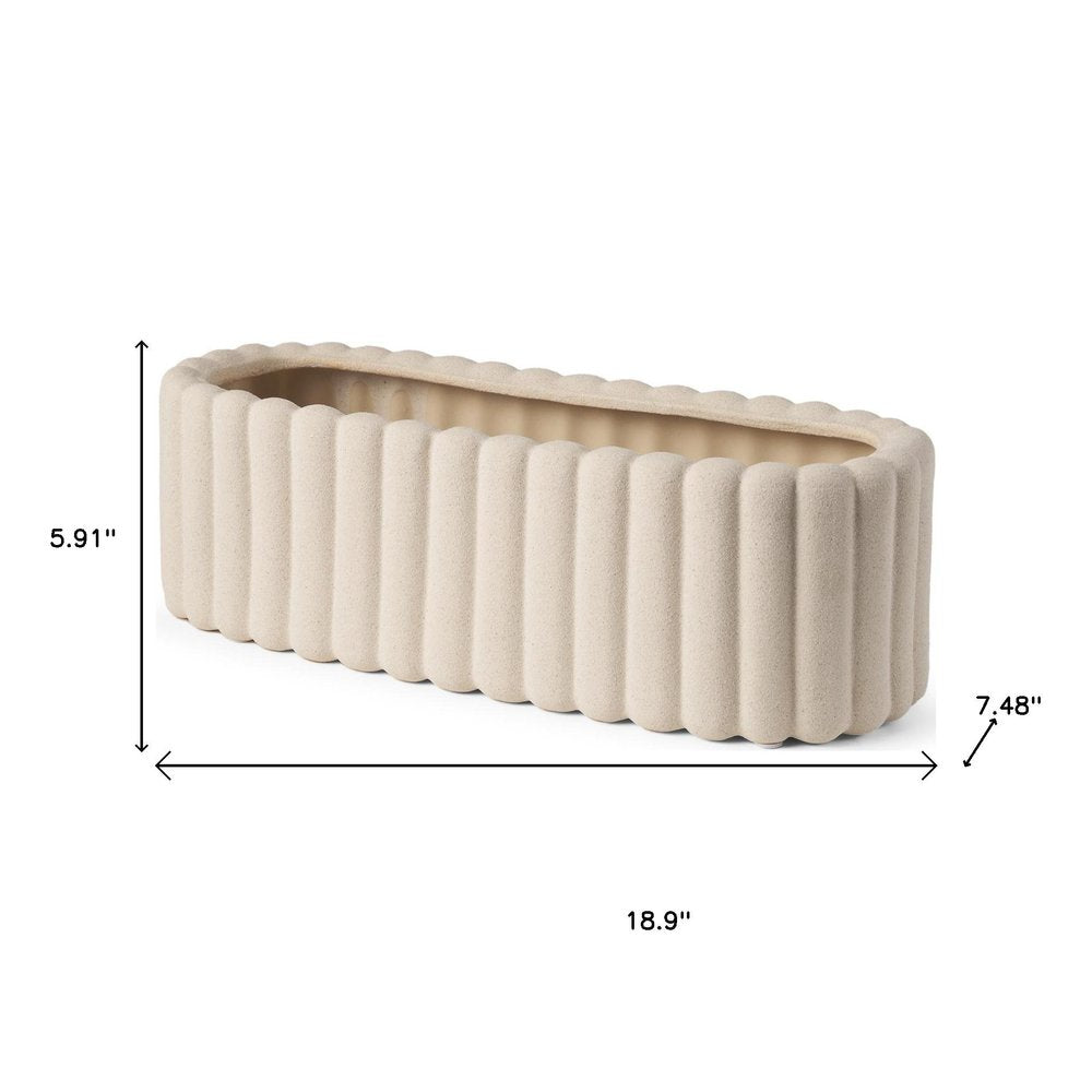 6" Beige Oval Ceramic Ribbed Texture Table Vase HomeRoots