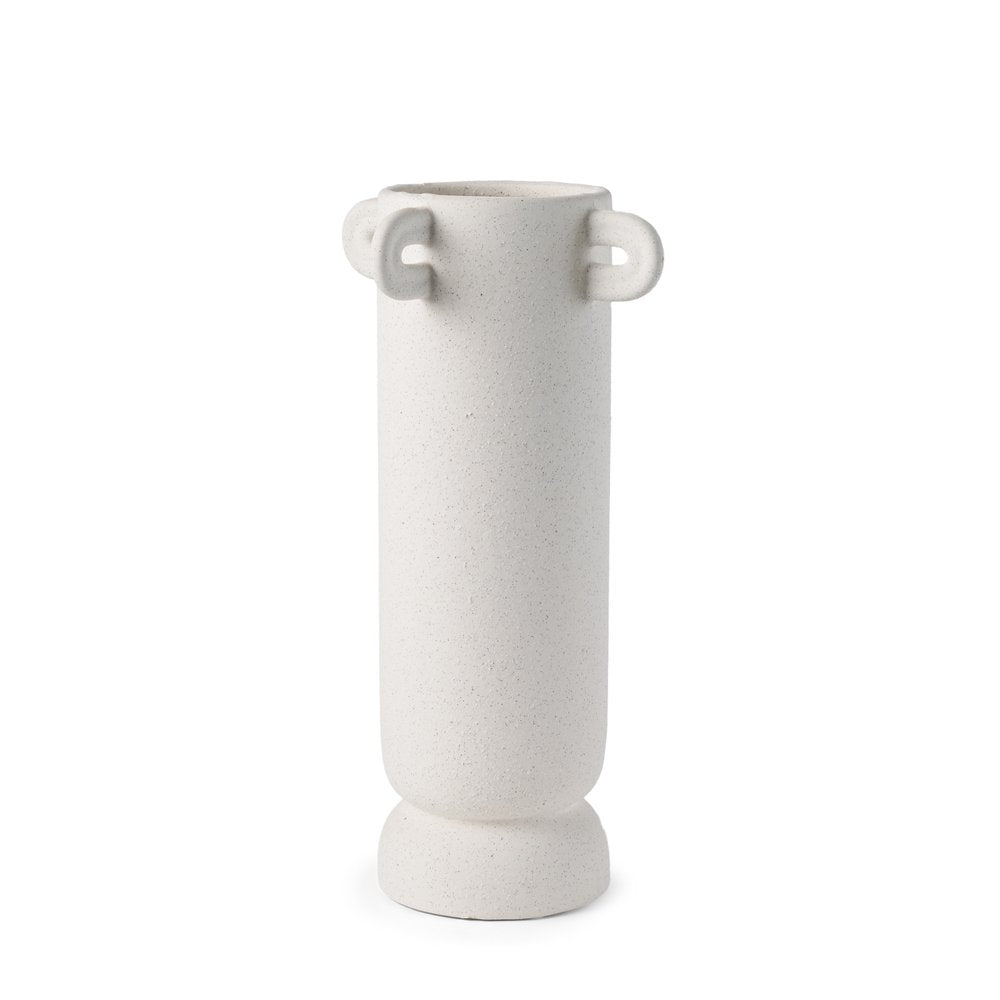 16" Off White Cylinder Ceramic Table Vase With Handles — view 1
