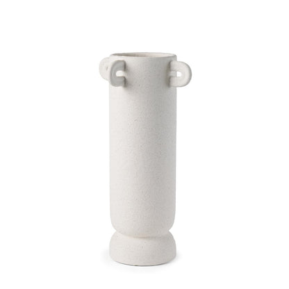 16" Off White Cylinder Ceramic Table Vase With Handles
