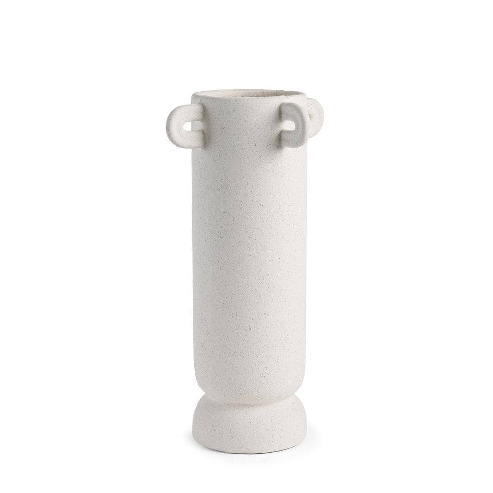 16" Off White Cylinder Ceramic Table Vase With Handles — view 3