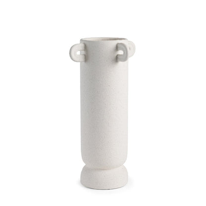16" Off White Cylinder Ceramic Table Vase With Handles HomeRoots