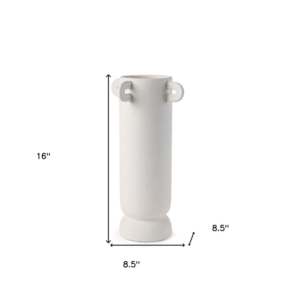 16" Off White Cylinder Ceramic Table Vase With Handles HomeRoots