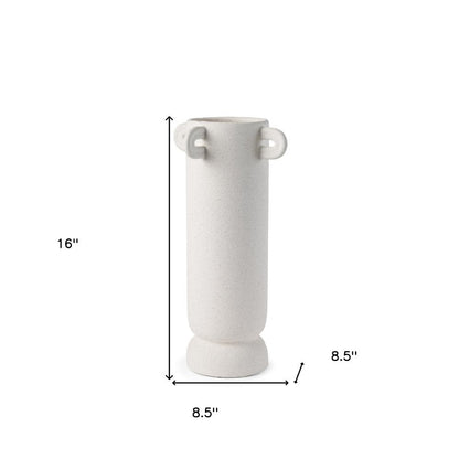 16" Off White Cylinder Ceramic Table Vase With Handles HomeRoots