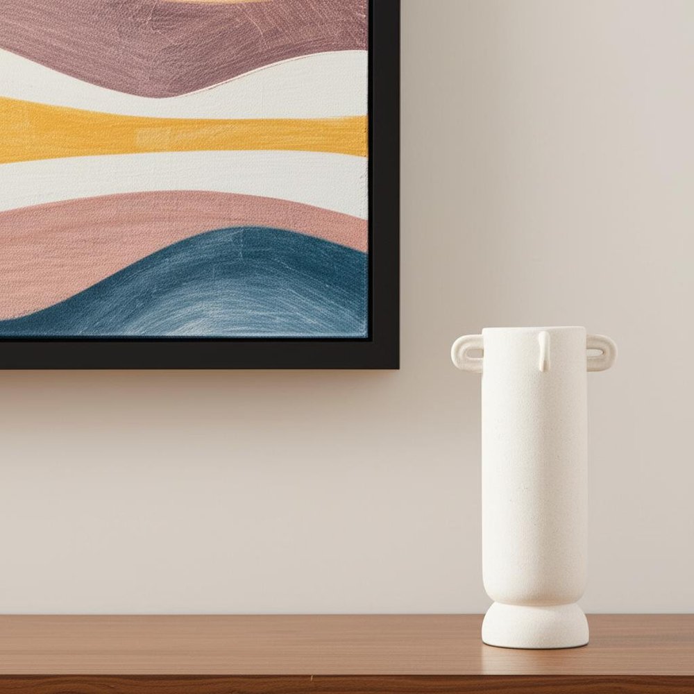 16" Off White Cylinder Ceramic Table Vase With Handles — view 5