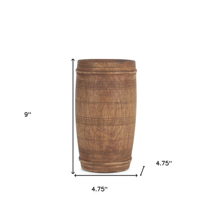 9" Brown Solid Wood Cylinder Table Vase HomeRoots
