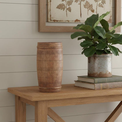 9" Brown Solid Wood Cylinder Table Vase HomeRoots