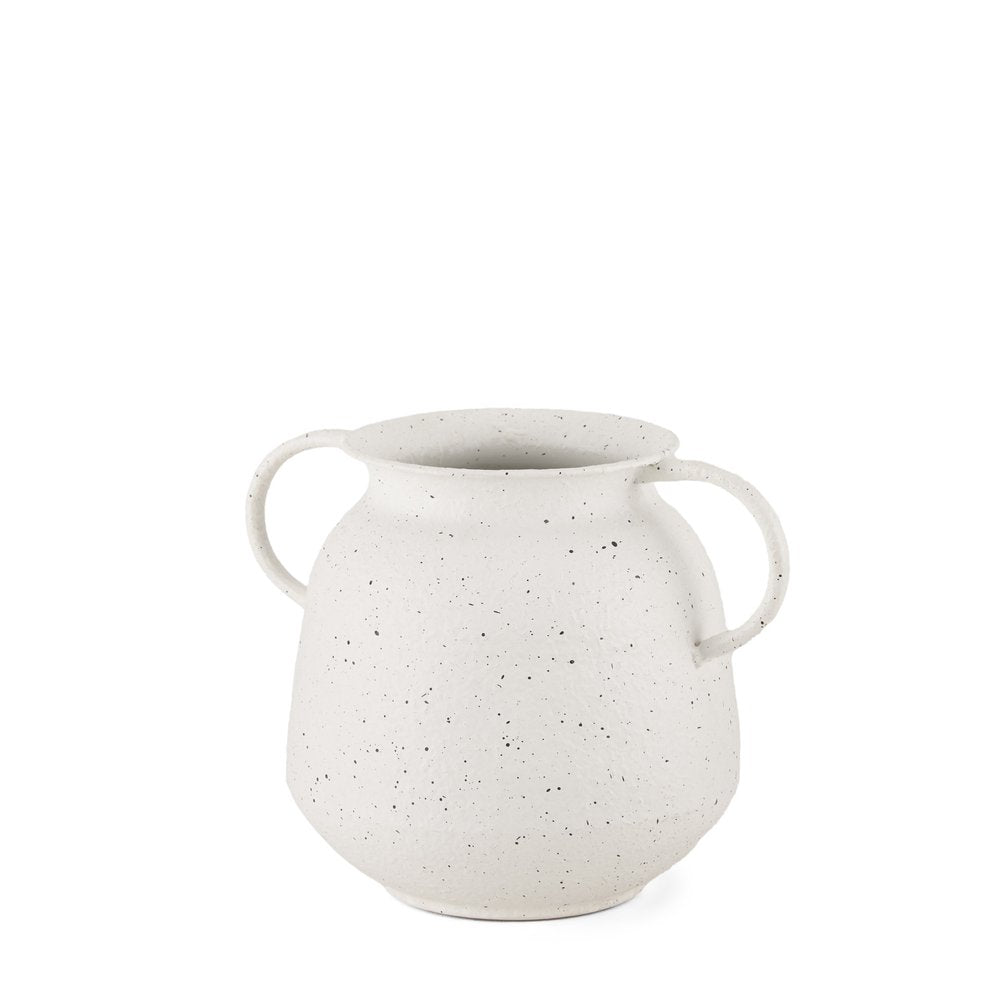 7" White Speckle Metal Amphora Table Vase HomeRoots